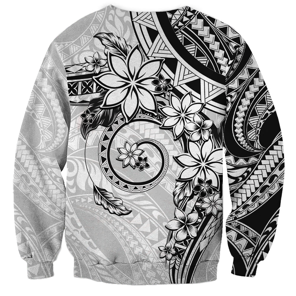 Polynesian Pattern With Plumeria Flowers Sweatshirt White