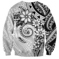 Polynesian Pattern With Plumeria Flowers Sweatshirt White