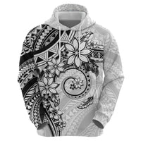 Polynesian Pattern With Plumeria Flowers Zip Hoodie White