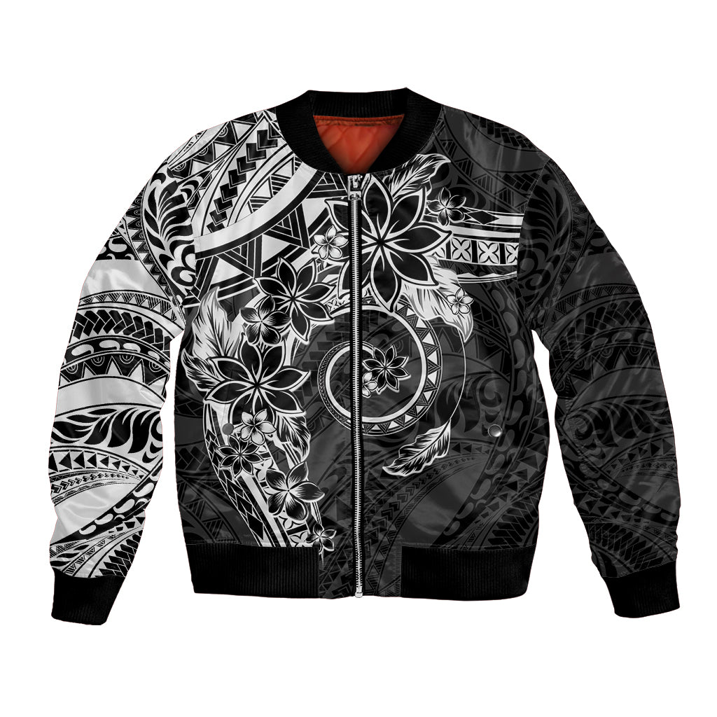 Polynesian Pattern With Plumeria Flowers Bomber Jacket Black