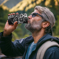 Black Polynesian Pattern With Plumeria Flowers 4 in 1 Can Cooler Tumbler