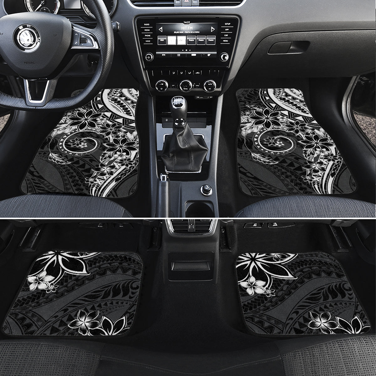 Polynesian Pattern With Plumeria Flowers Car Mats Black