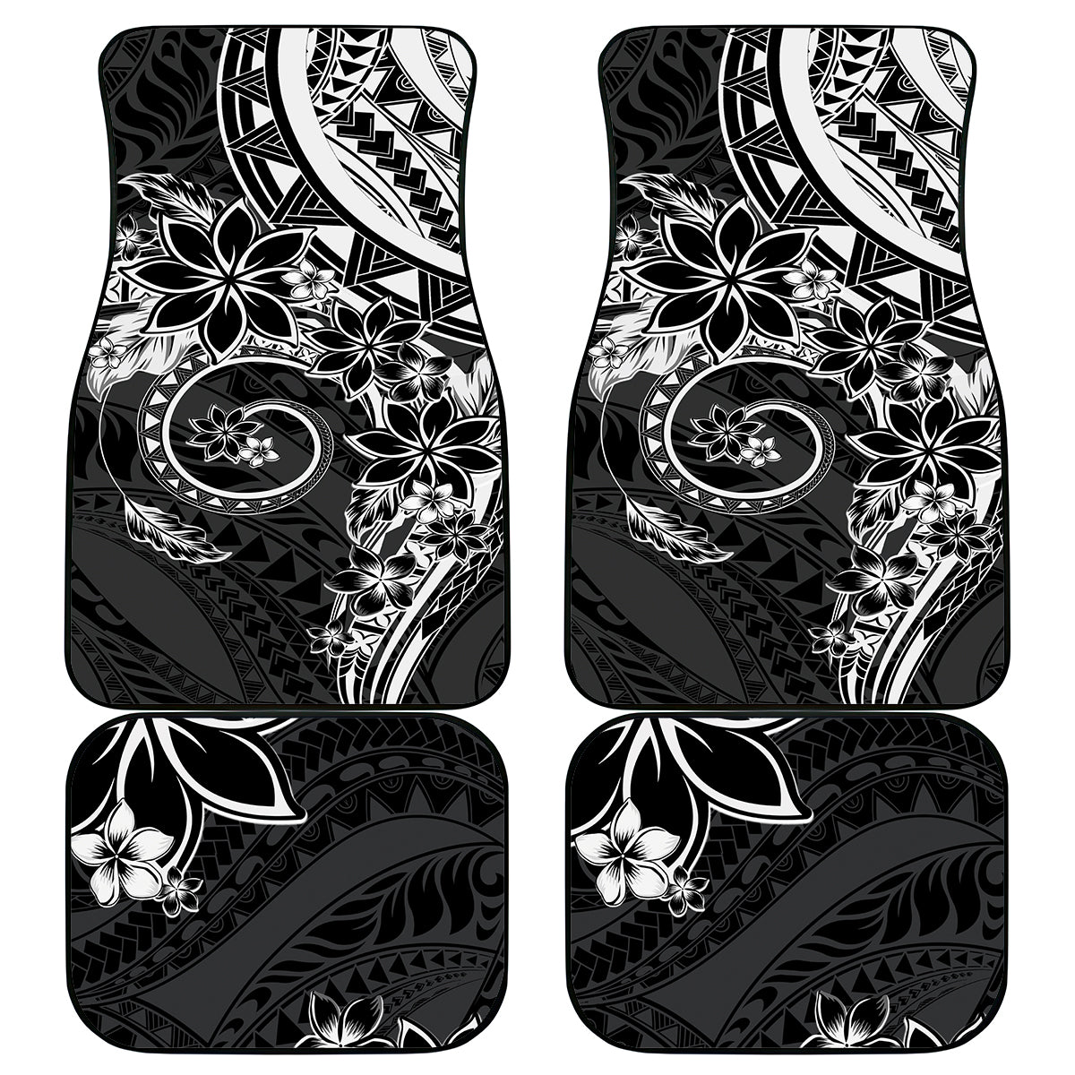 Polynesian Pattern With Plumeria Flowers Car Mats Black