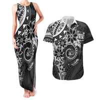 Polynesian Pattern With Plumeria Flowers Couples Matching Tank Maxi Dress and Hawaiian Shirt Black