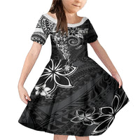 Polynesian Pattern With Plumeria Flowers Family Matching Mermaid Dress and Hawaiian Shirt Black LT05 Daughter's Dress Black - Polynesian Pride