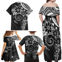 Polynesian Pattern With Plumeria Flowers Family Matching Off Shoulder Maxi Dress and Hawaiian Shirt Black LT05 - Polynesian Pride