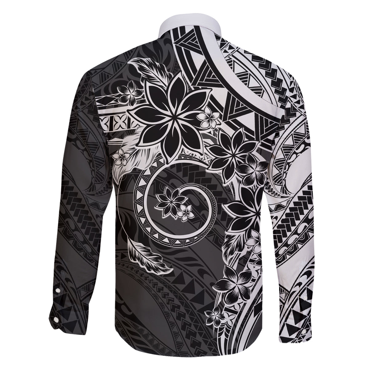 Polynesian Pattern With Plumeria Flowers Family Matching Off Shoulder Short Dress and Hawaiian Shirt Black LT05 - Polynesian Pride