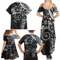 Polynesian Pattern With Plumeria Flowers Family Matching Summer Maxi Dress and Hawaiian Shirt Black LT05 - Polynesian Pride