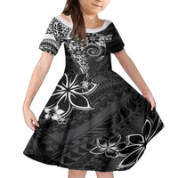 Polynesian Pattern With Plumeria Flowers Family Matching Tank Maxi Dress and Hawaiian Shirt Black LT05 Daughter's Dress Black - Polynesian Pride