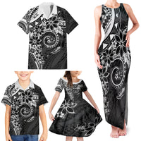 Polynesian Pattern With Plumeria Flowers Family Matching Tank Maxi Dress and Hawaiian Shirt Black LT05 - Polynesian Pride