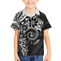 Polynesian Pattern With Plumeria Flowers Family Matching Tank Maxi Dress and Hawaiian Shirt Black LT05 Son's Shirt Black - Polynesian Pride