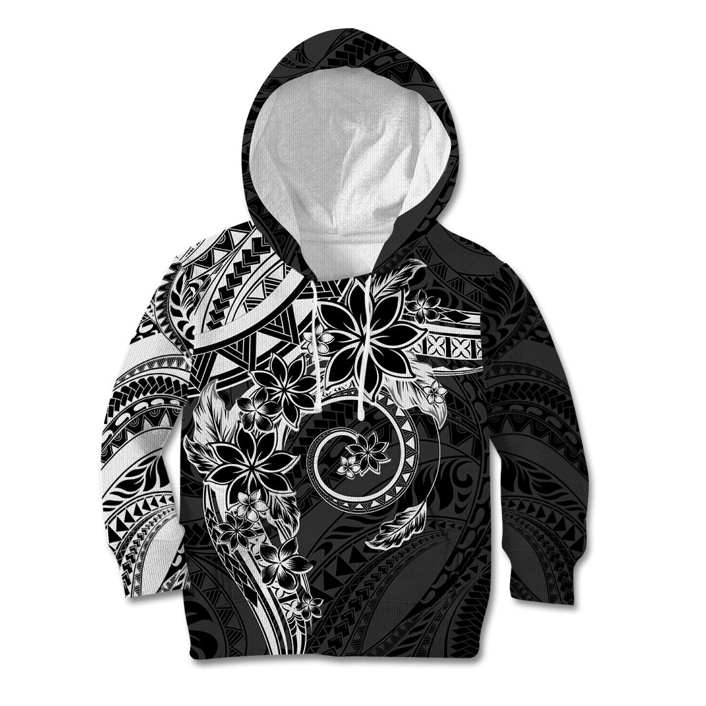 Polynesian Pattern With Plumeria Flowers Kid Hoodie Black
