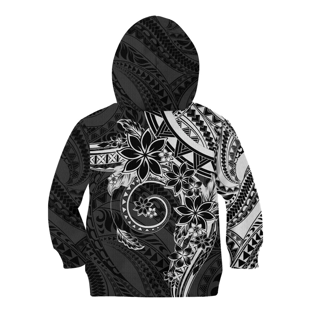 Polynesian Pattern With Plumeria Flowers Kid Hoodie Black