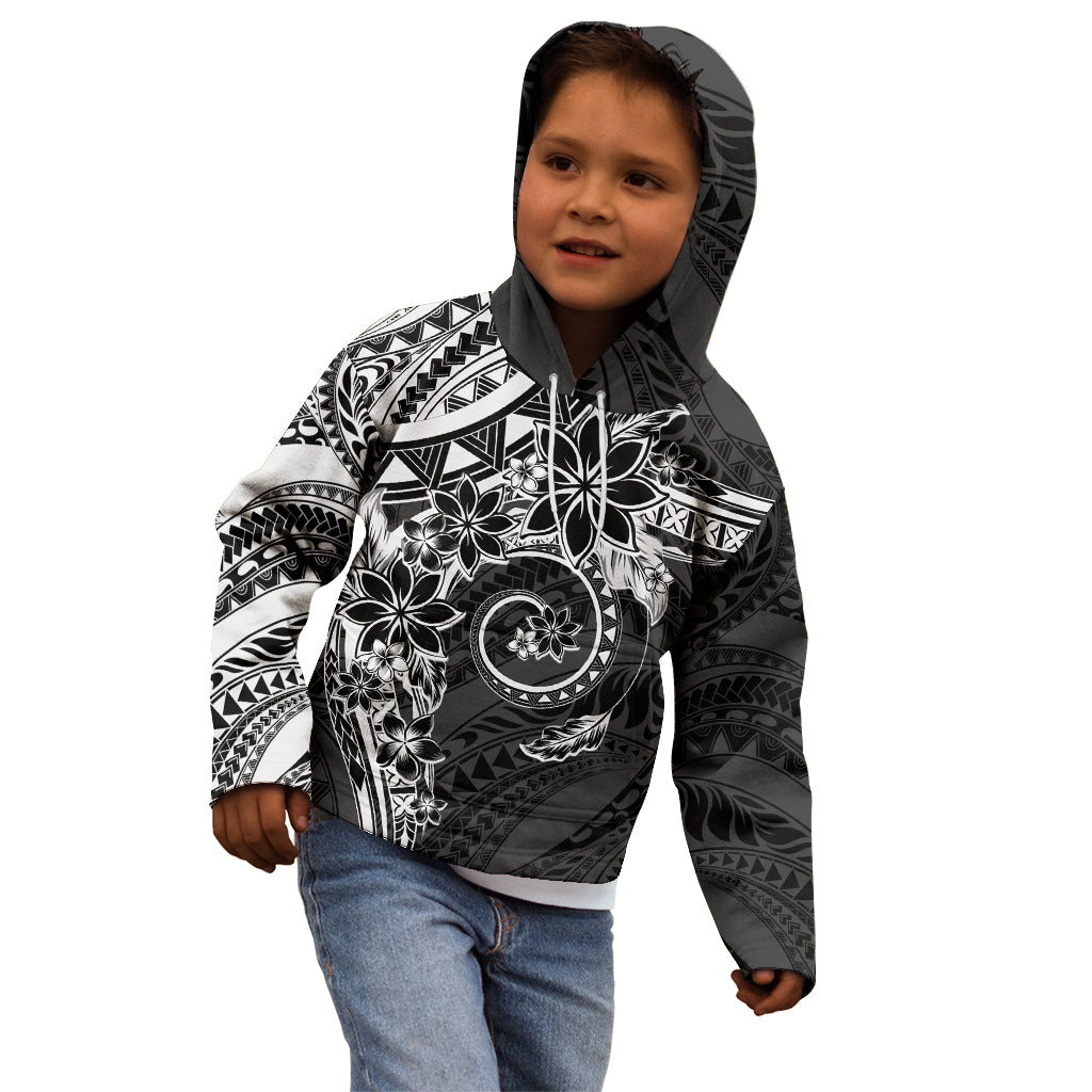 Polynesian Pattern With Plumeria Flowers Kid Hoodie Black