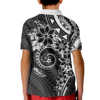 Polynesian Pattern With Plumeria Flowers Kid Polo Shirt Black