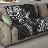 Polynesian Pattern With Plumeria Flowers Quilt Black