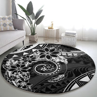 Polynesian Pattern With Plumeria Flowers Round Carpet Black