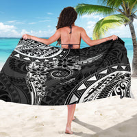 Polynesian Pattern With Plumeria Flowers Sarong Black