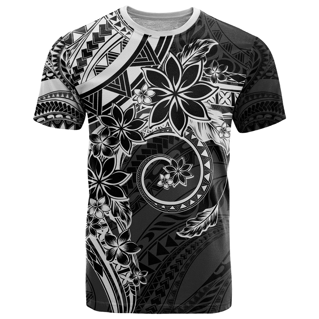 Polynesian Pattern With Plumeria Flowers T Shirt Black LT05 Black - Polynesian Pride