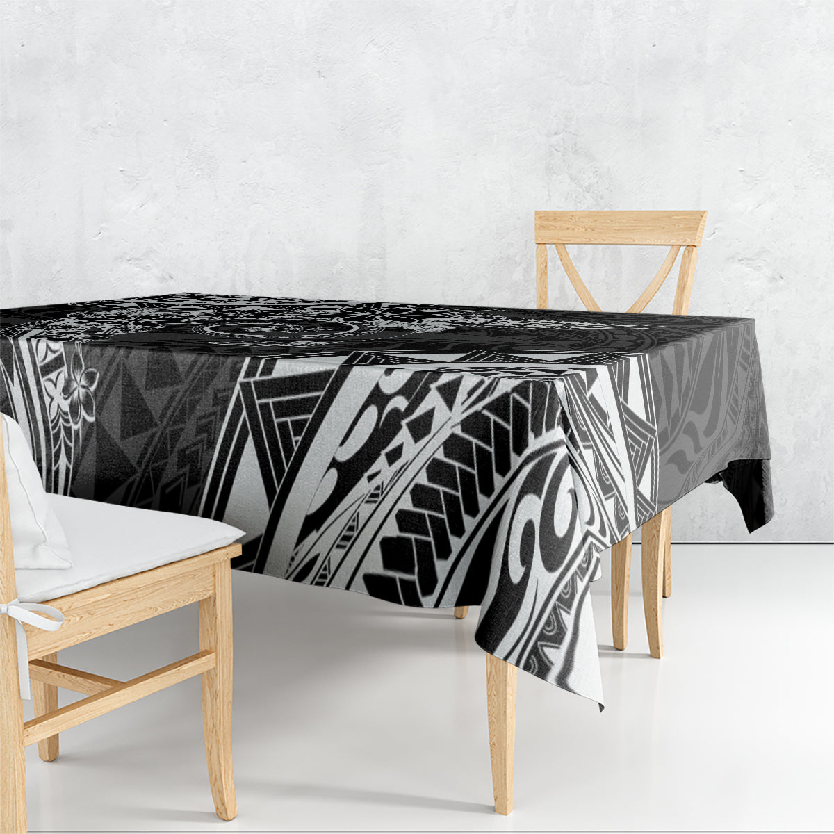 Polynesian Pattern With Plumeria Flowers Tablecloth Black LT05 - Polynesian Pride