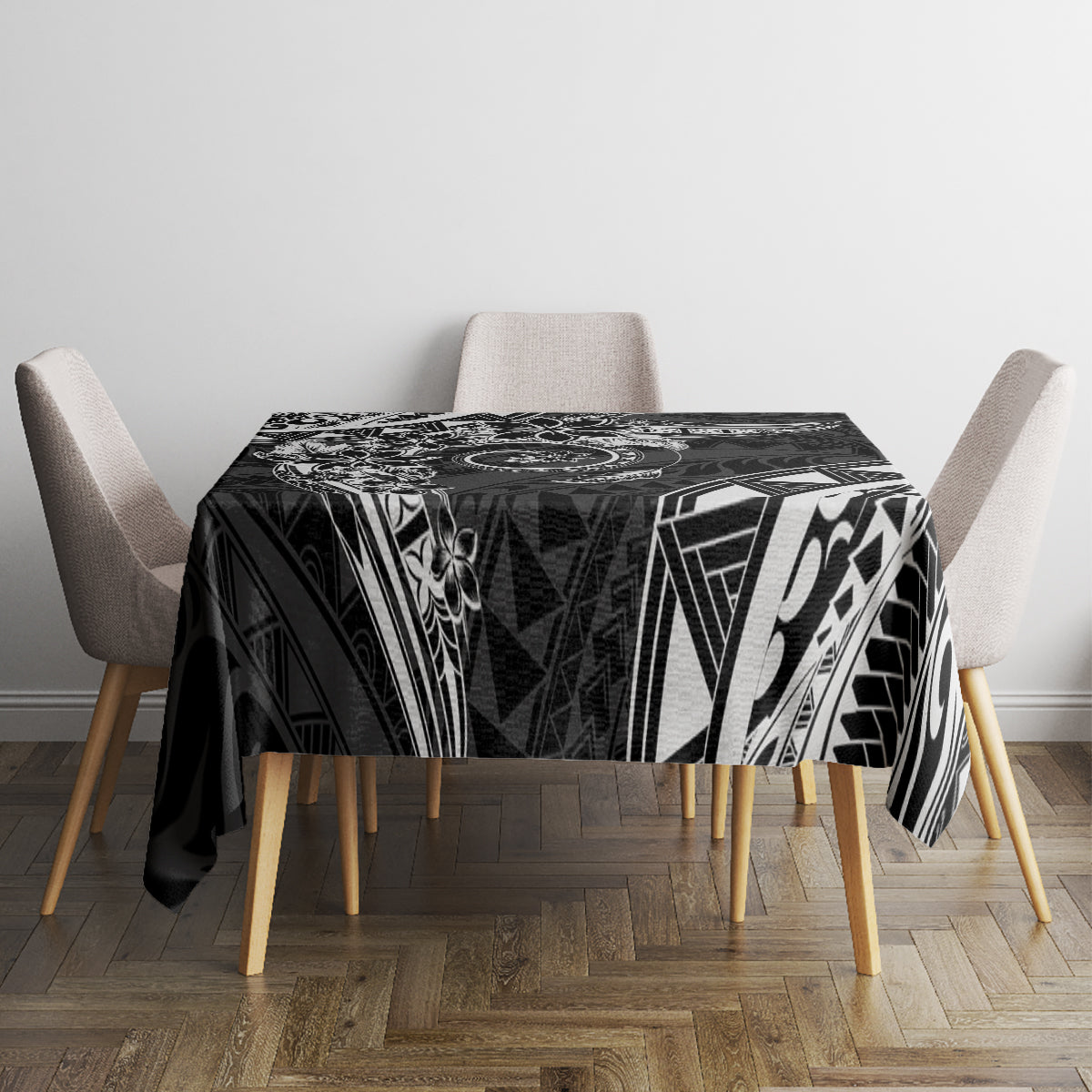 Polynesian Pattern With Plumeria Flowers Tablecloth Black LT05 - Polynesian Pride