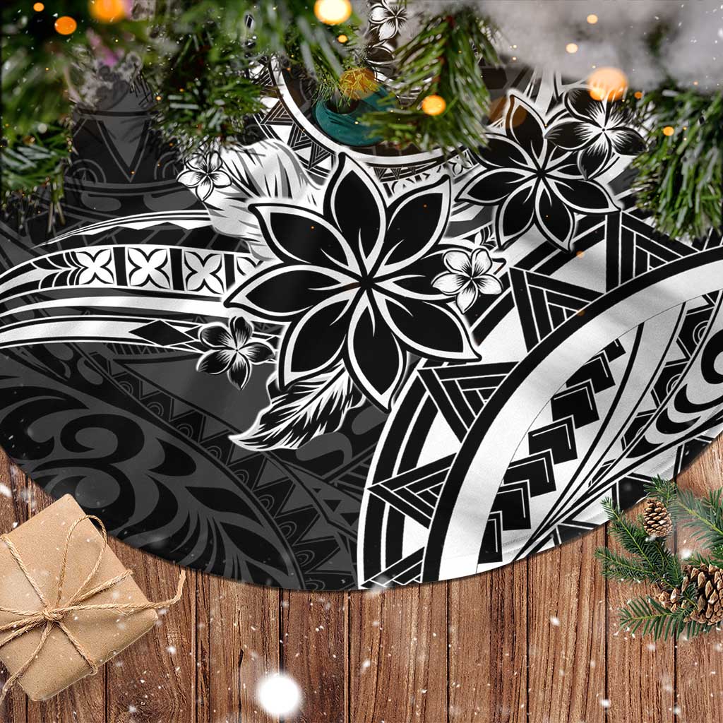 Polynesian Pattern With Plumeria Flowers Tree Skirt Black LT05 - Polynesian Pride