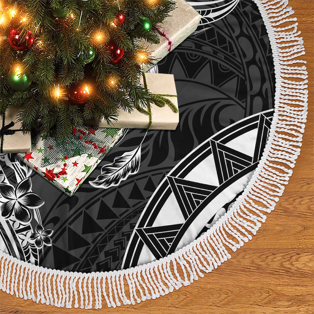 Polynesian Pattern With Plumeria Flowers Tree Skirt Black LT05 - Polynesian Pride