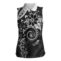 Polynesian Pattern With Plumeria Flowers Women Sleeveless Polo Shirt Black LT05 Female Black - Polynesian Pride