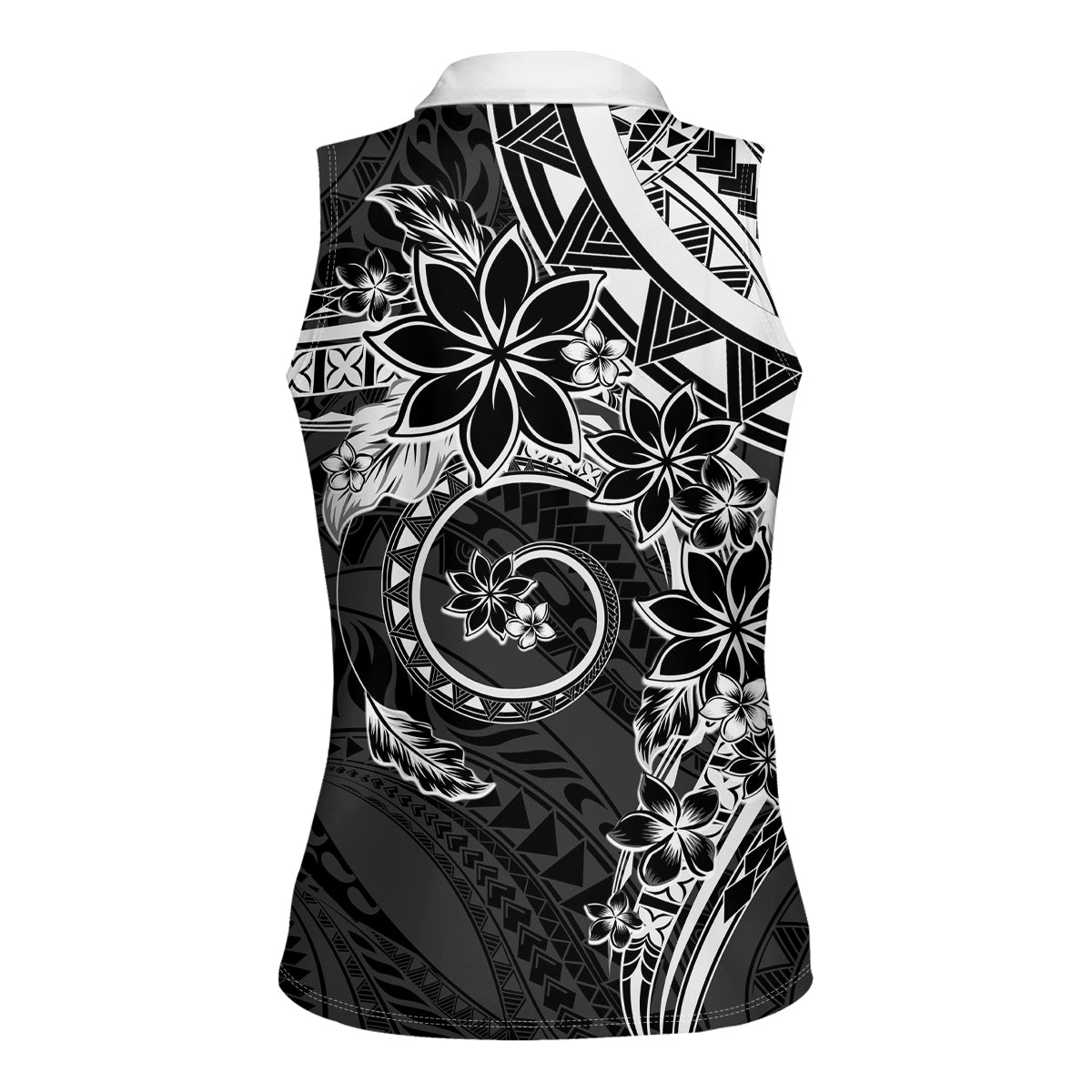Polynesian Pattern With Plumeria Flowers Women Sleeveless Polo Shirt Black LT05 - Polynesian Pride