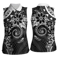 Polynesian Pattern With Plumeria Flowers Women Sleeveless Polo Shirt Black LT05 - Polynesian Pride