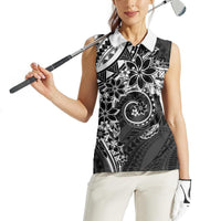 Polynesian Pattern With Plumeria Flowers Women Sleeveless Polo Shirt Black LT05 - Polynesian Pride