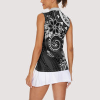 Polynesian Pattern With Plumeria Flowers Women Sleeveless Polo Shirt Black LT05 - Polynesian Pride