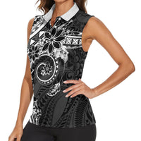 Polynesian Pattern With Plumeria Flowers Women Sleeveless Polo Shirt Black LT05 - Polynesian Pride