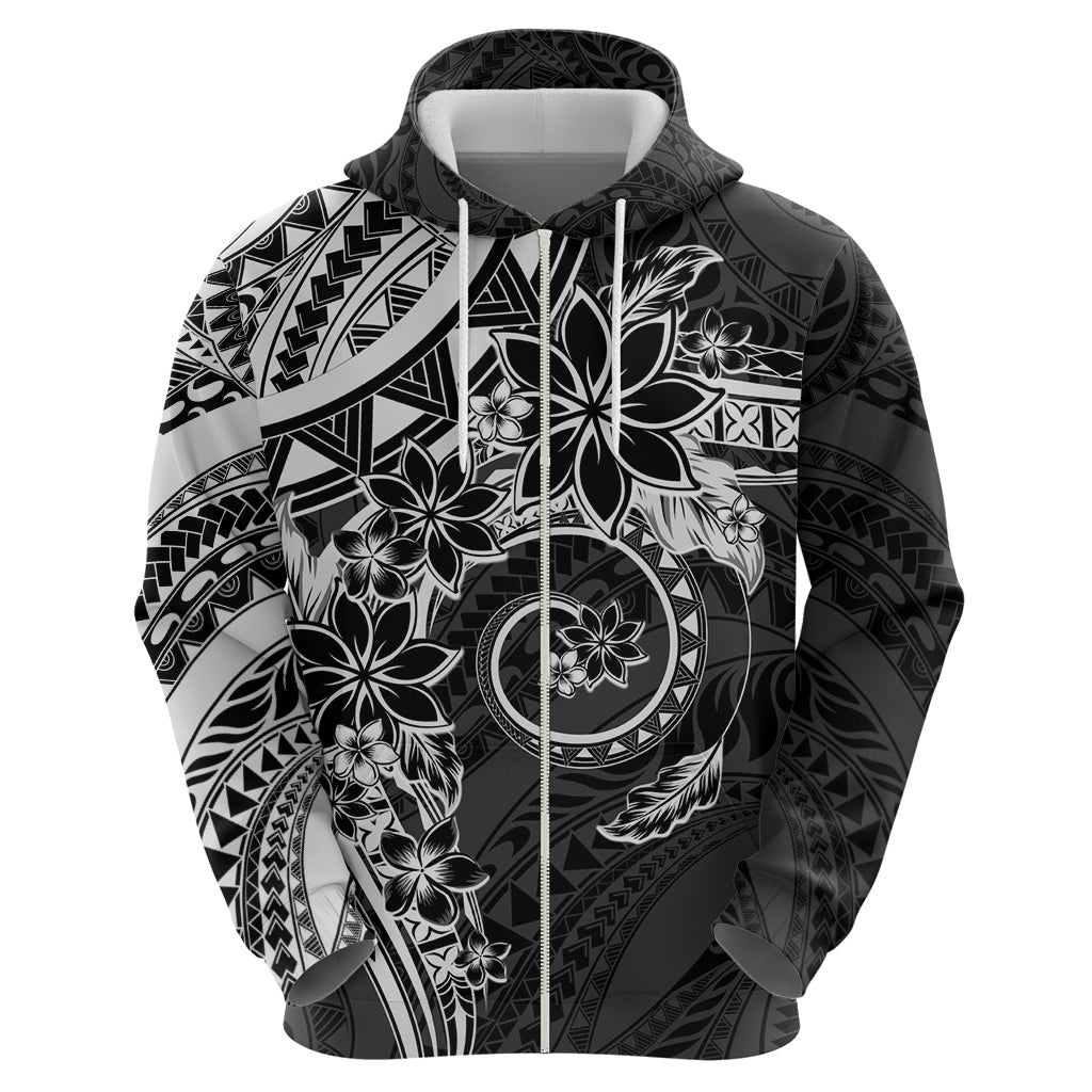 Polynesian Pattern With Plumeria Flowers Zip Hoodie Black