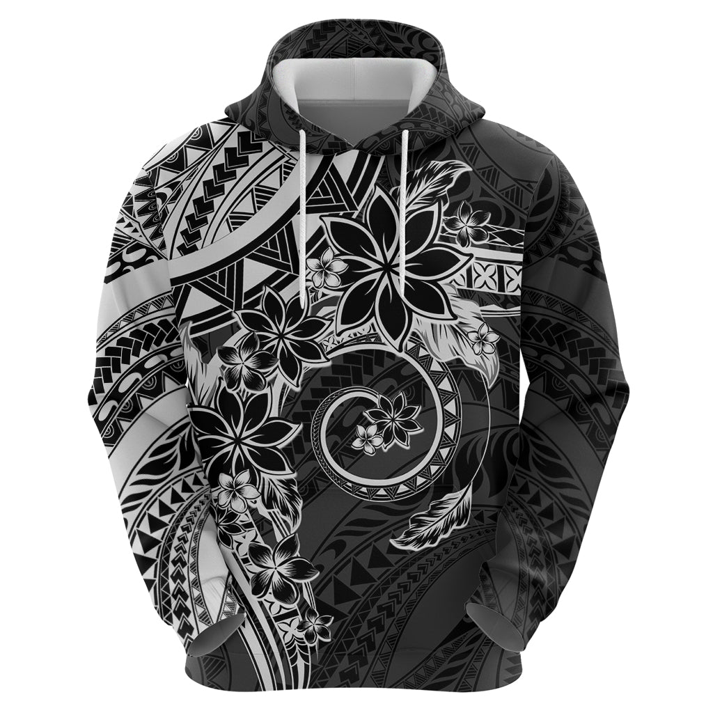Polynesian Pattern With Plumeria Flowers Zip Hoodie Black