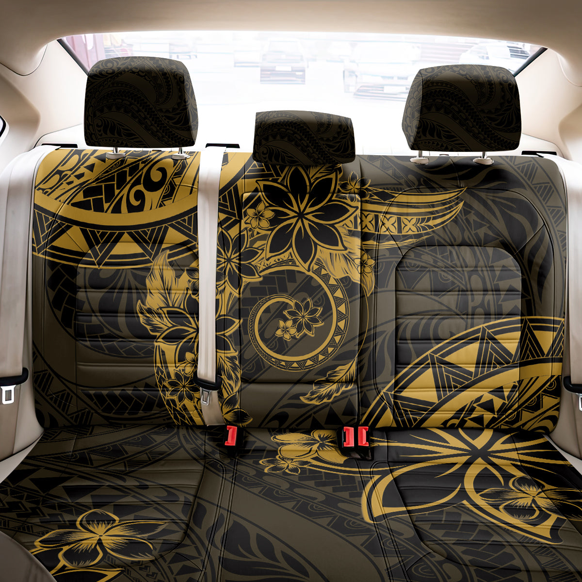 Polynesian Sunset Plumeria Back Car Seat Cover Gold Polynesian Tattoo