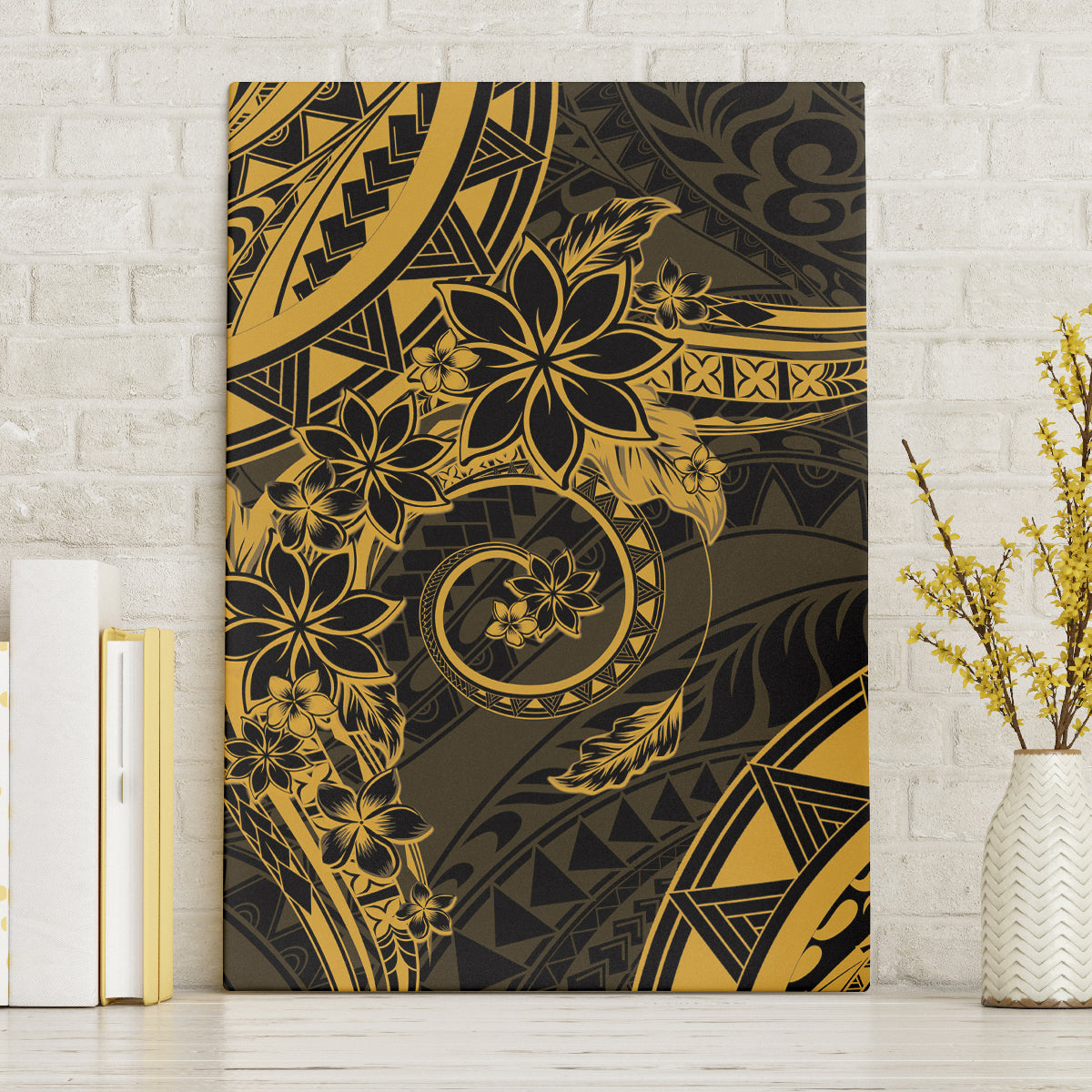 Polynesian Sunset Plumeria Canvas Wall Art Gold Polynesian Tattoo