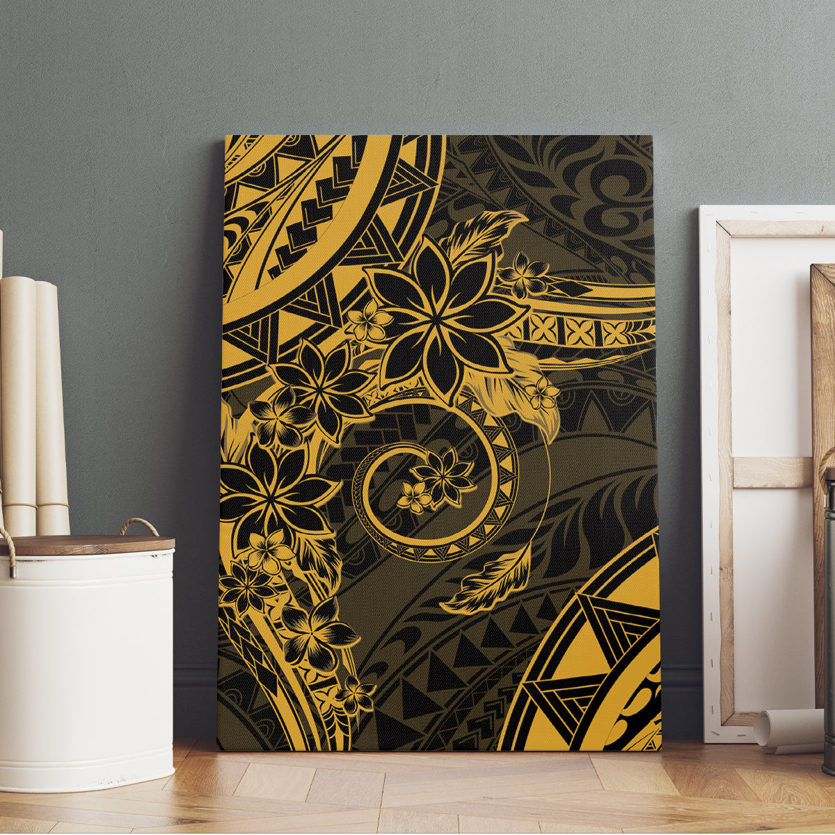 Polynesian Sunset Plumeria Canvas Wall Art Gold Polynesian Tattoo