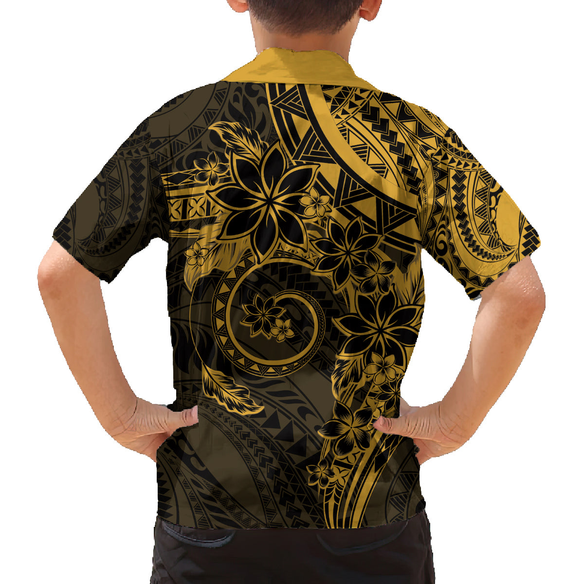 Polynesian Sunset Plumeria Family Matching Puletasi and Hawaiian Shirt Gold Polynesian Tattoo LT05 - Polynesian Pride