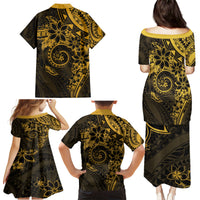 Polynesian Sunset Plumeria Family Matching Puletasi and Hawaiian Shirt Gold Polynesian Tattoo LT05 - Polynesian Pride