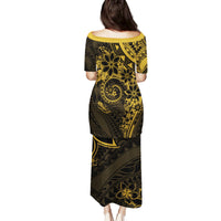 Polynesian Sunset Plumeria Family Matching Puletasi and Hawaiian Shirt Gold Polynesian Tattoo LT05 - Polynesian Pride