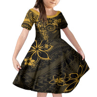 Polynesian Sunset Plumeria Family Matching Short Sleeve Bodycon Dress and Hawaiian Shirt Gold Polynesian Tattoo LT05 Daughter's Dress Gold - Polynesian Pride