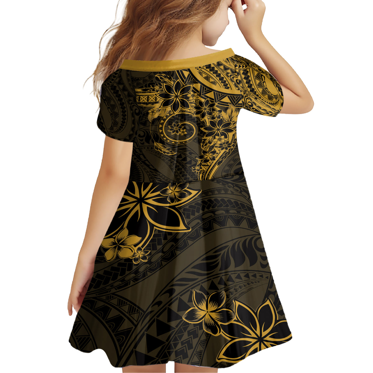Polynesian Sunset Plumeria Family Matching Short Sleeve Bodycon Dress and Hawaiian Shirt Gold Polynesian Tattoo LT05 - Polynesian Pride