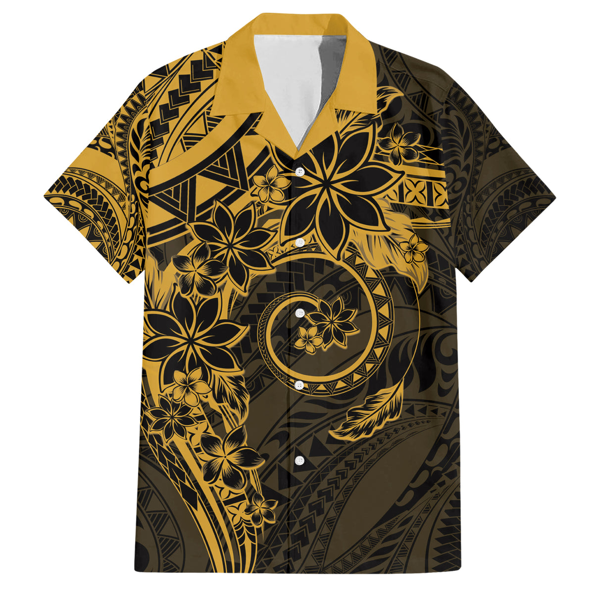 Polynesian Sunset Plumeria Family Matching Short Sleeve Bodycon Dress and Hawaiian Shirt Gold Polynesian Tattoo LT05 Dad's Shirt - Short Sleeve Gold - Polynesian Pride