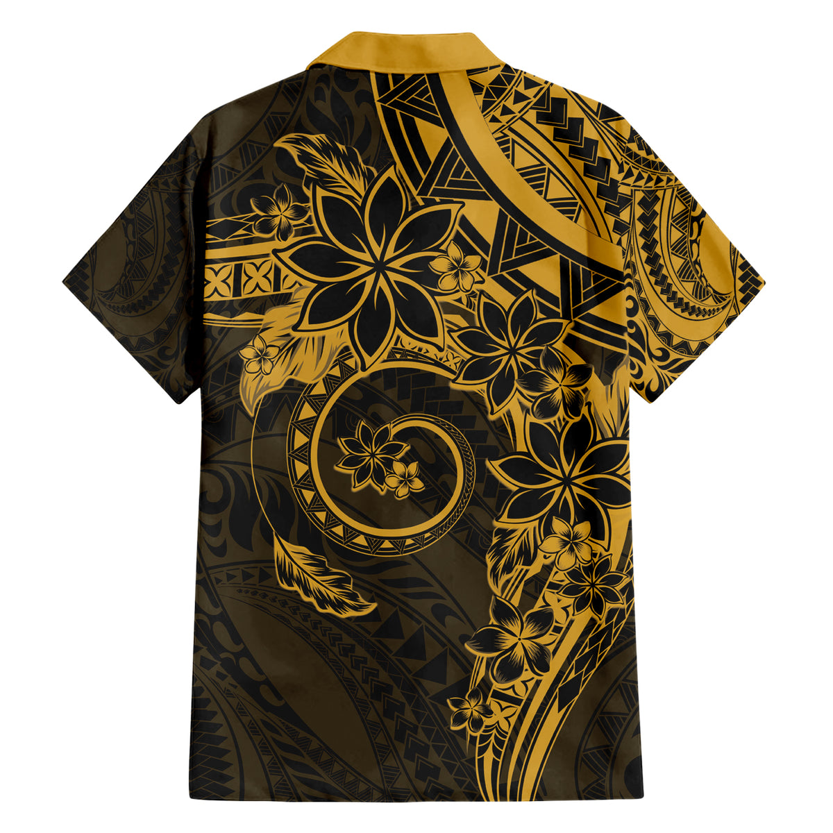 Polynesian Sunset Plumeria Family Matching Short Sleeve Bodycon Dress and Hawaiian Shirt Gold Polynesian Tattoo LT05 - Polynesian Pride