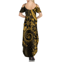 Polynesian Sunset Plumeria Family Matching Summer Maxi Dress and Hawaiian Shirt Gold Polynesian Tattoo