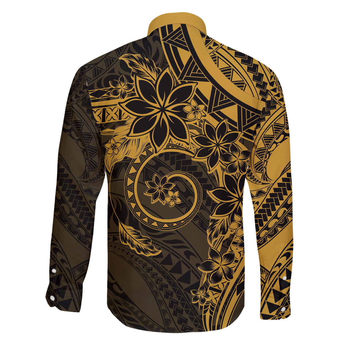 Polynesian Sunset Plumeria Family Matching Tank Maxi Dress and Hawaiian Shirt Gold Polynesian Tattoo