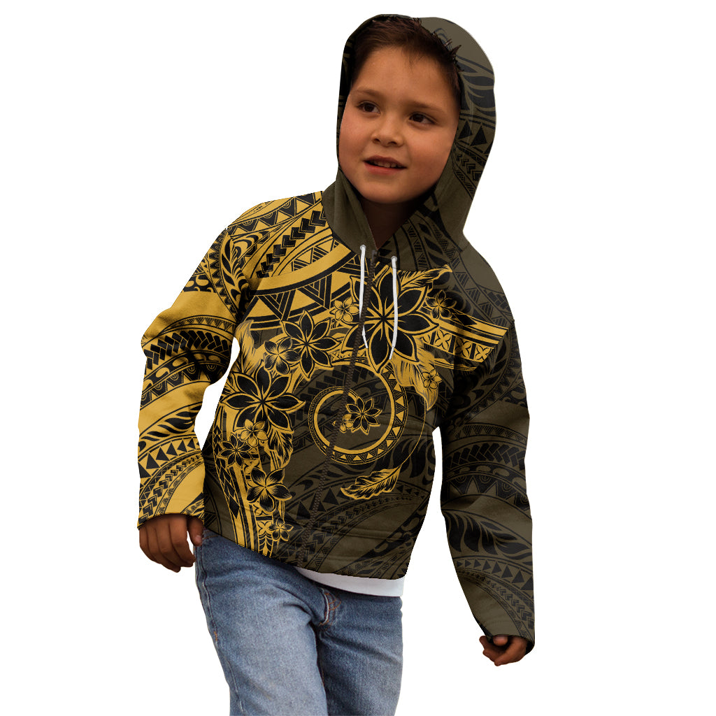 Polynesian Sunset Plumeria Kid Hoodie Gold Polynesian Tattoo