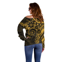 Polynesian Sunset Plumeria Off Shoulder Sweater Gold Polynesian Tattoo