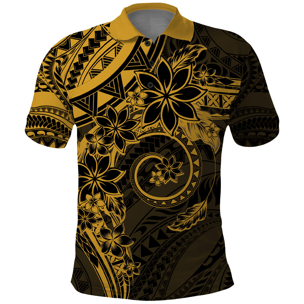 Polynesian Sunset Plumeria Polo Shirt Gold Polynesian Tattoo